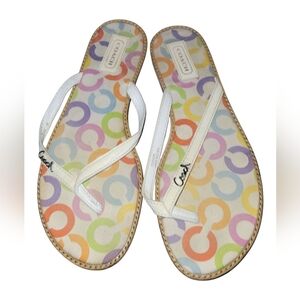 Coach Devlynn Women's Thong Flip Flop Multicolor Patterned Sandals Sz 8